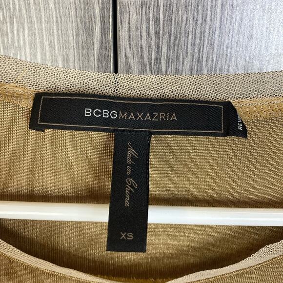 BCBGMaxAzria Fresno Metallic Gold Long Sleeve Cocktail Maxi Dress Women's XS - Picture 4 of 4